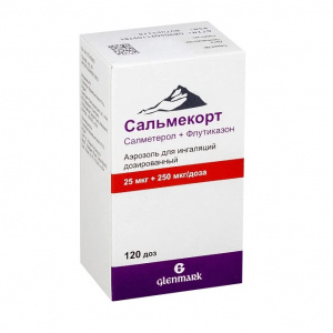 Купить: Сальмекорт 25 мкг + 250 мкг/доза 120 доз 1 шт аэрозоль для ингаляций дозированный