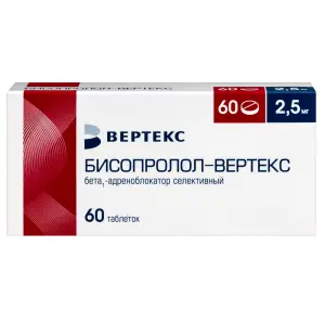 Купить Бисопролол Вертекс 2,5 мг 60 шт таблетки покрытые пленочной оболочкой