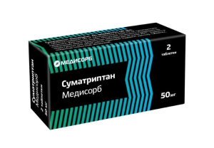 Купить: Суматриптан Медисорб 50 мг 2 шт таблетки покрытые пленочной оболочкой