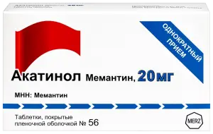Купить Акатинол Мемантин 20 мг 56 шт таблетки покрытые пленочной оболочкой