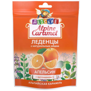 Купить: Alpine Caramel 75 г с натуральным медом и витамином С вкус апельсин леденцы для детей