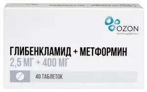 Купить Глибенкламид + Метформин 2,5 мг + 400 мг 40 шт таблетки покрытые пленочной оболочкой