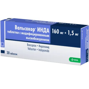 Купить: Вальсакор Инда 160 мг + 1,5 мг 30 шт таблетки с модифицированным высвобождением