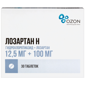 Купить: Лозартан Н 12,5 мг + 100 мг 30 шт таблетки покрытые пленочной оболочкой