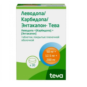 Купить: Леводопа/Карбидопа/Энтакапон-Тева 50 мг + 12,5 мг + 200 мг 30 шт таблетки покрытые пленочной оболочкой