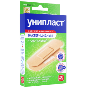 Купить: Унипласт 1,9 см x 7,2 см 20 шт пластырь бактерицидный натуральный тканевый