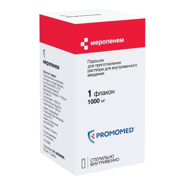 Купить Меропенем 1000 мг 1 шт порошок для приготовления раствора для внутривенного введения флакон