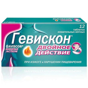 Купить: Гевискон Двойное Действие 12 шт таблетки жевательные мятные