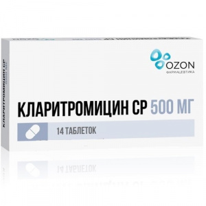 Купить: Кларитромицин СР 500 мг 14 шт таблетки с пролонгированным высвобождением покрытые пленочной оболочкой