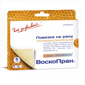 Купить: Воскопран повязка 5 шт 7,5 см × 5 см с мазью левомеколь