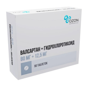 Купить: Валсартан + Гидрохлоротиазид 80 мг + 12,5 мг 90 шт таблетки покрытые пленочной оболочкой
