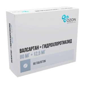 Купить Валсартан + Гидрохлоротиазид 80 мг + 12,5 мг 90 шт таблетки покрытые пленочной оболочкой