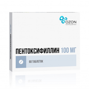 Купить: Пентоксифиллин таблетки по кишечнораств   100мг №60 (Озон)