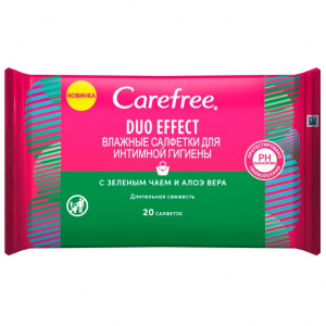 Купить Carefree Duo Effect салфетки д/интим гигиен №20 с зеленым чаем и алоэ вера