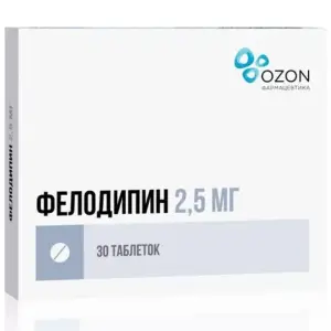 Купить Фелодипин 2,5 мг 30 шт таблетки с пролонгированным высвобождением покрытые пленочной оболочкой