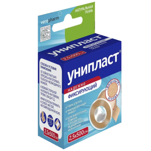 Купить: Унипласт 2,5 см X 500 см пластырь катушка тканевая основа