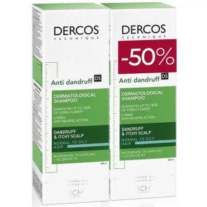 Купить: Vichy Dercos 200 мл 2 шт шампунь-уход против перхоти для нормальных и жирных волос интенсивный