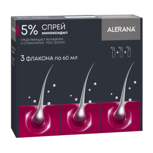 Купить: Alerana 5 % 60 мл 3 шт спрей для наружного применения от выпадения волос