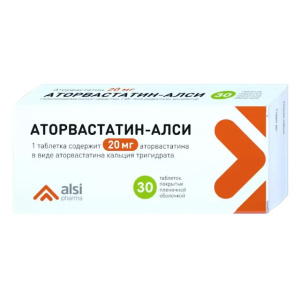 Купить: Аторвастатин таблетки ппо 20мг №30 (Алси)