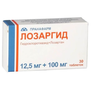 Купить: Лозаргид 12,5 мг + 100 мг 30 шт таблетки покрытые пленочной оболочкой