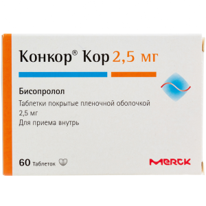 Купить: Конкор Кор 2,5 мг 60 шт таблетки покрытые пленочной оболочкой