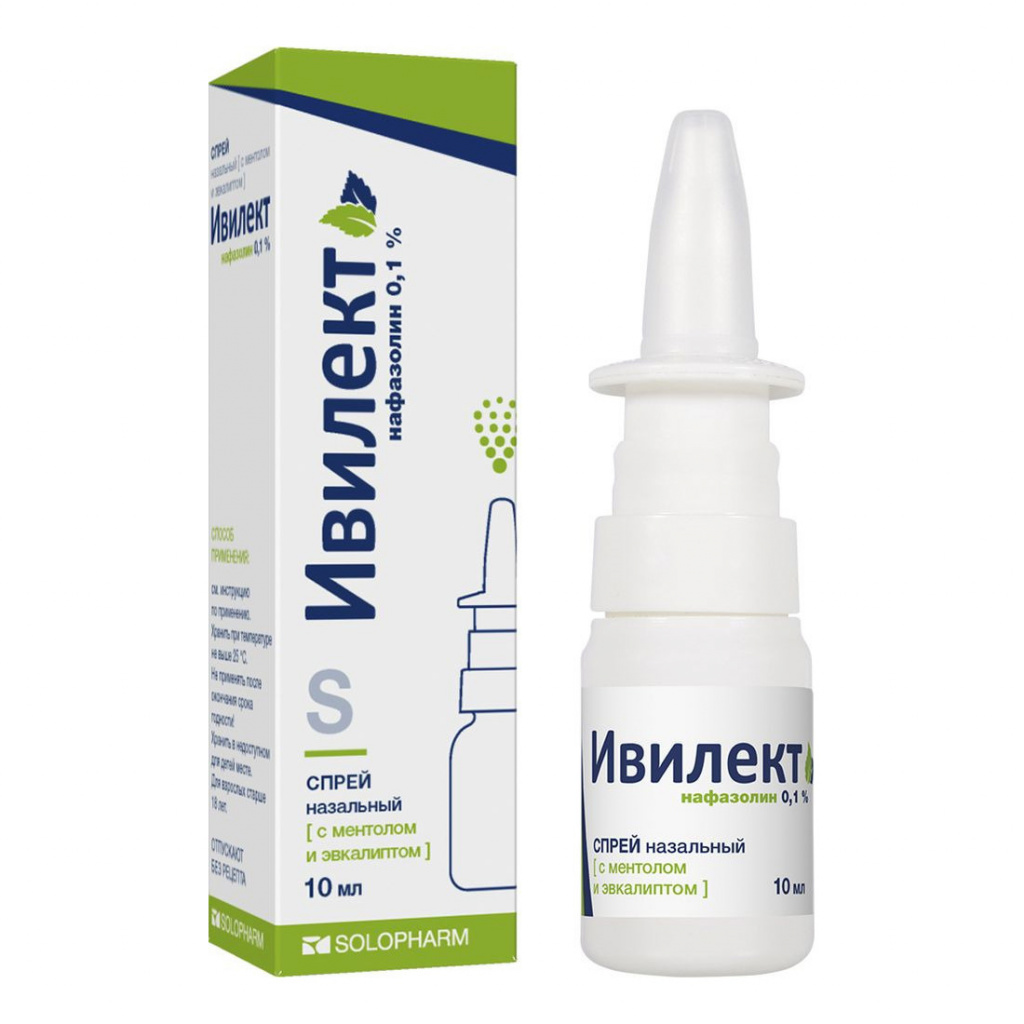 Купить Ивилект 0,1 % 10 мл спрей назальный с ментолом и эвкалиптом флакон