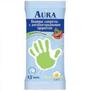 Купить: Aura 15 шт салфетки влажные антибактериальные