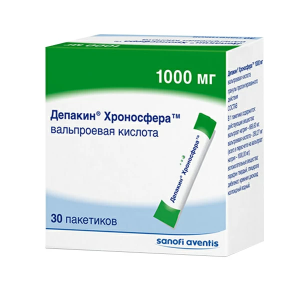 Купить Депакин Хроносфера 1000 мг 30 шт гранулы с пролонгированным высвобождением пакет