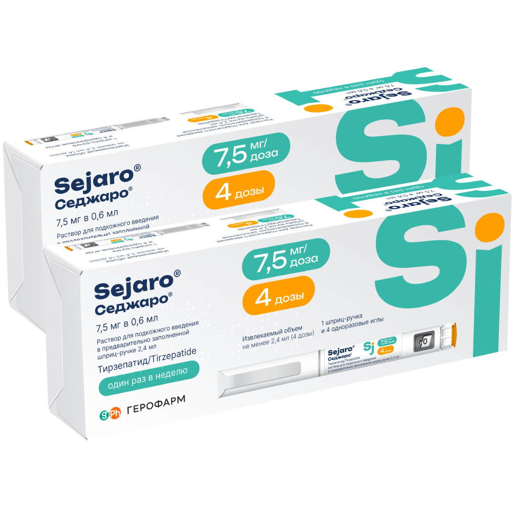 Купить Набор 2 уп. Седжаро 7,5 мг/доз 2,4 мл 1 шприц-ручка + 4 иглы