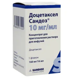 Купить Доцетаксел Сандоз 10 мг/мл 16 мл 1 шт концентрат для приготовления раствора для инфузий флакон