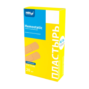 Купить: MedHelp Hemostatic 1,9 см х 7,2 см 20 шт пластырь бактерицидный стерильный кровоостанавливающий с ионами серебра