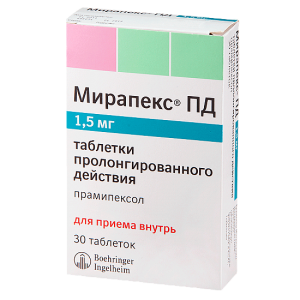 Купить Мирапекс ПД 1,5 мг 30 шт таблетки с пролонгированным высвобождением