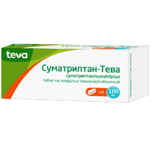 Купить: Суматриптан-Тева 100 мг 6 шт таблетки покрытые пленочной оболочкой