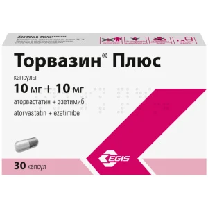 Купить Торвазин Плюс 10 мг + 10 мг 30 шт капсулы