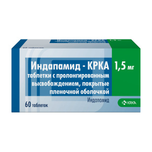 Купить: Индапамид-КРКА 1,5 мг 60 шт таблетки с пролонгированным высвобождением покрытые пленочной оболочкой