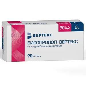 Купить Бисопролол Вертекс 5 мг 90 шт таблетки покрытые пленочной оболочкой