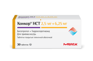 Купить: Конкор НСТ 2,5 мг + 6,25 мг 30 шт таблетки покрытые пленочной оболочкой