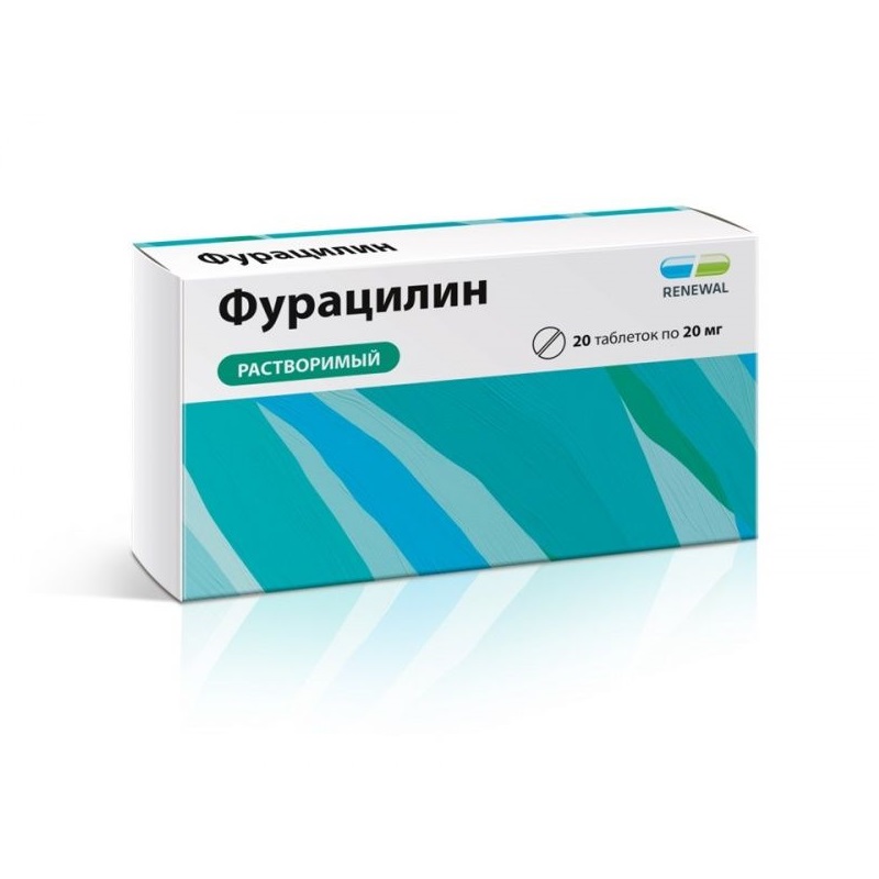 Купить Фурацилин Реневал 20 мг 20 шт таблетки для приготовления раствора для местного и наружного применения