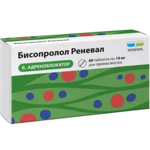 Купить Бисопролол Реневал 10 мг 60 шт таблетки покрытые пленочной оболочкой