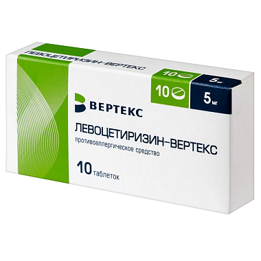 Купить Левоцетиризин-Вертекс 5 мг 10 шт таблетки покрытые пленочной оболочкой