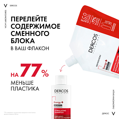 Купить Vichy Деркос Энерджи+ 500 мл шампунь сменный блок eco-refill