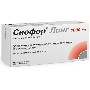 Купить Сиофор Лонг 1000 мг 60 шт таблетки с пролонгированным высвобождением