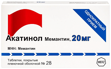 Купить Акатинол Мемантин 20 мг 28 шт таблетки покрытые пленочной оболочкой