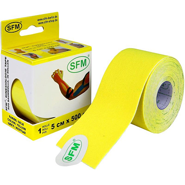 Купить SFM лента кинезиологическая 5 см × 5 м на хлопковой основе с логотипом жёлтая