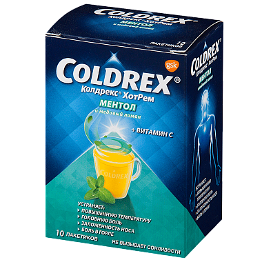 Купить Колдрекс Хотрем 10 шт порошок для приготовления раствора для приема внутрь ментол-мед-лимон