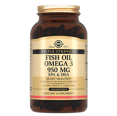 Купить Solgar Тройная омега-3 950 мг ЭПК и ДГК 100 шт капсулы