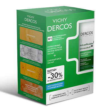 Купить Vichy Dercos набор для нормальных и жирных волос шампунь 200 мл + рефиллер 500 мл