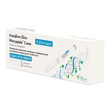 Купить Инсудайв Слим 0,25 мг 1,5 мл раствор для подкожного введения шприц-ручка с иглами 4 шт