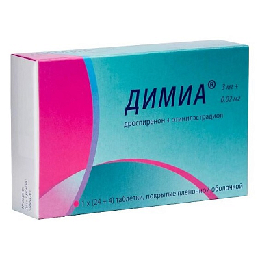 Купить Димиа 3 мг + 0,02 мг 28 шт таблетки покрытые пленочной оболочкой