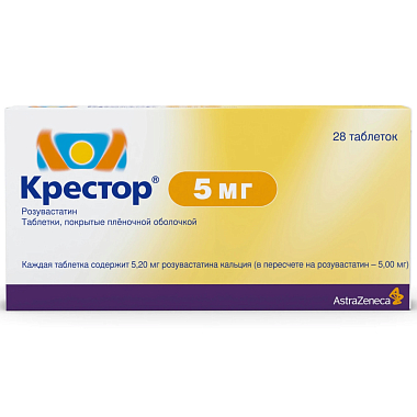 Купить Крестор 5 мг 28 шт таблетки покрытые пленочной оболочкой